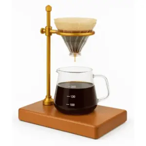 طقم V60 + حامل ذهبي بقاعدة خشبيه